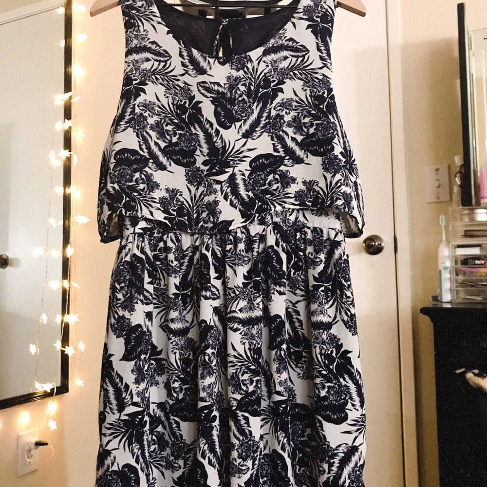 Floral Navy Blue White Dress